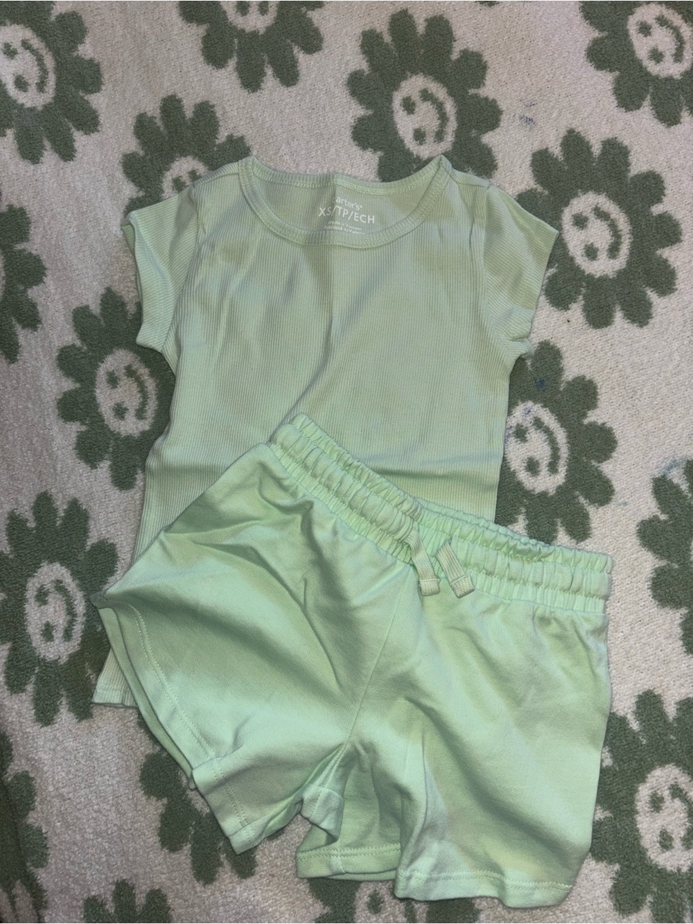 Carter's Light Green 2-Piece Girls Ribbed Tee & Shorts Set